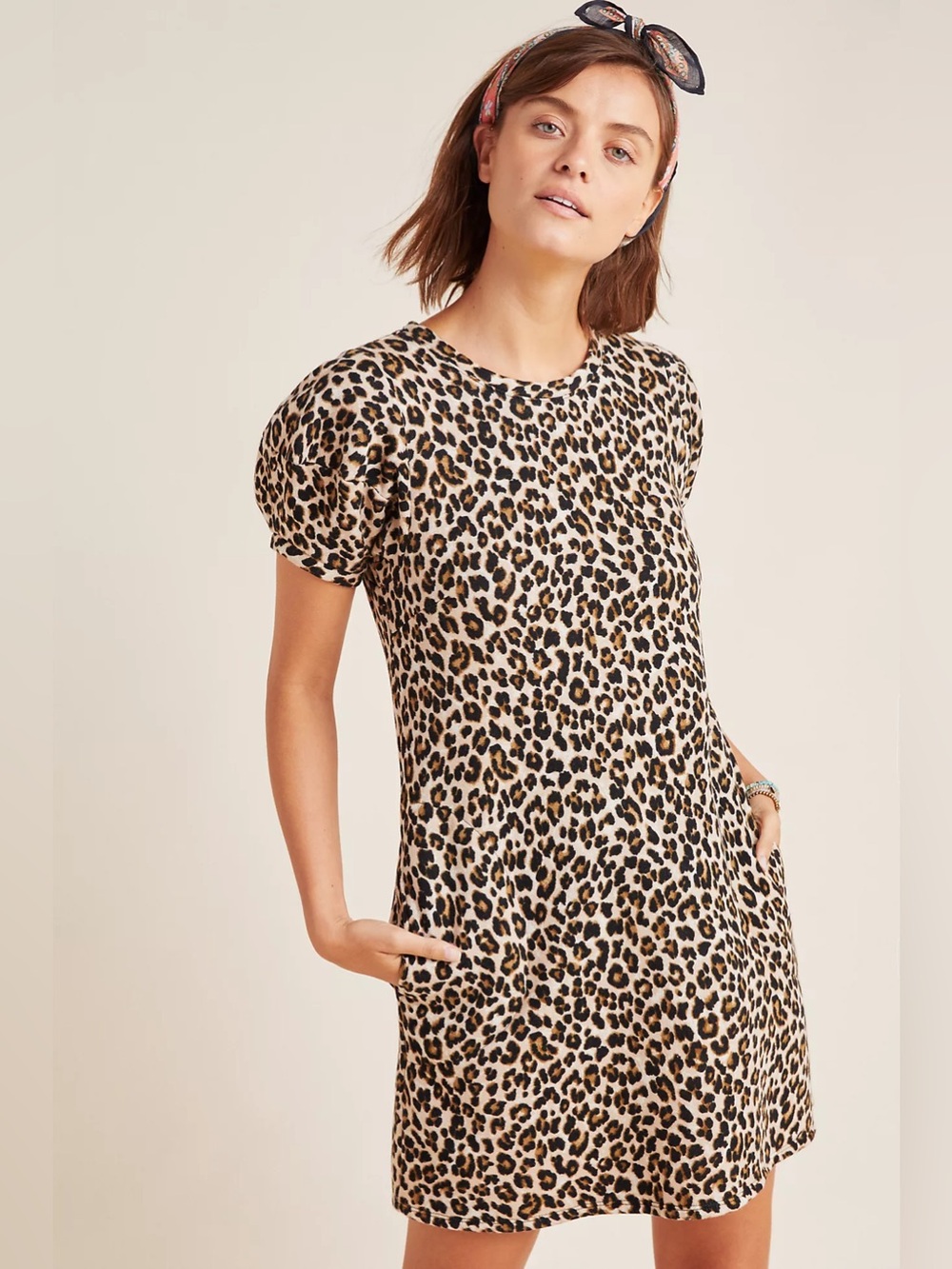 Velvet by Graham & Spencer Jolene Leopard Puff-Sleeved Mini Dress Size XS Anthro